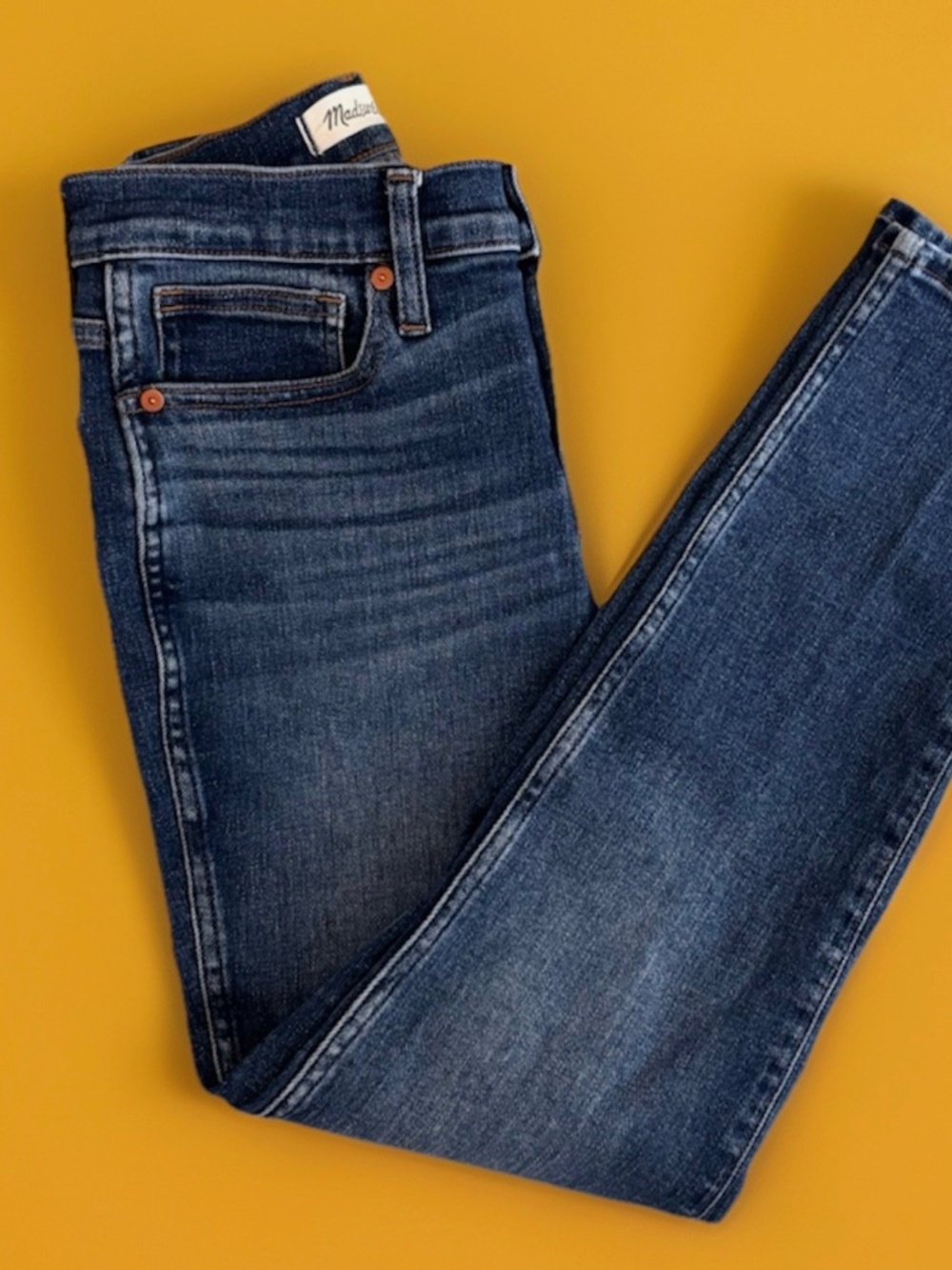 Madewell Stovepipe Dark Blue Mid-rise Stretch Skinny Jeans Denim size 25P EUC